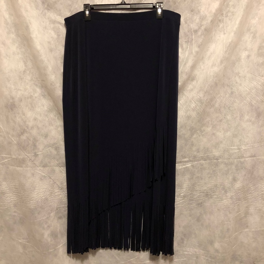 Chicos Black Tiered Fringed Maxi Skirt Size XL/16